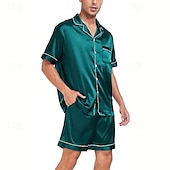 ieftine Pijamale-Bărbați Pijamale Set pijama Top și pantaloni scurți de pijama 1set Simplu Modă Stilat Clasic Casă Zilnic Pat Poliester Confort Respirabil Απαλό Rever Manșon scurt Cămașă Pantaloni Scurți Buton Talie