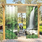 abordables Cortinas impermeables-Cortinas exteriores para patio, opacas impermeables, cubierta exterior para cenador, pabellón, pérgola, cenador, solárium, 2 paneles, cascada río