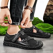 abordables Sandalias casuales-Zapatos casuales con velcro de malla verde oliva para hombre, ligeros y deportivos, adecuados para senderismo, caminatas y aventuras al aire libre.