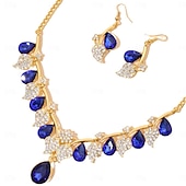 cheap Accessories For Women-Elegant Women&#039;s Blue Crystal Drop Necklace and Earring Set - Rhinestone-Embellished Floral Design, Perfect for Weddings, Formal Events, and Special Occasions