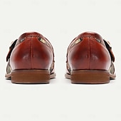 cheap Premium Leather Sandals-Men&#039;s Sandals Loafers &amp; Slip-Ons Leather Shoes Leather Italian Full-Grain Cowhide Breathable Comfortable Slip Resistant Elastic Band Slip-on Buckle Brown