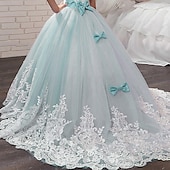 cheap Flower Girl&#039;s Dresses-Flower Girl Dress Girls&#039; Dress Lace Dress Formal Dress Princess Dress Formal Performance Wedding Elegant Vintage Princess Lace Bow Floral Sleeveless Crew Neck White Pink 4-13 Years