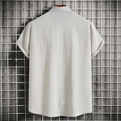 ieftine Business Casual-Bărbați Cămașă Cămașă de in Cămașă casual Cămașă din bumbac Simplu Vacanță Stradă Negru Alb Roz Îmbujorat Roșu Vin Manșon scurt Răsfrânt Vară Îmbrăcăminte Buton în jos
