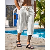 economico Vacanza-Per uomo Pantaloni capri Shorts di Lino Pantaloncini Estivi Shorts da Spiaggia Pantaloni harem Tasca Coulisse Elastico in vita Semplice Comodità Traspirante Lunghezza al polpaccio Vacanza Ferie