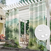abordables Cortinas impermeables-Cortinas exteriores para patio, opacas impermeables, cubierta exterior para cenador, pabellón, pérgola, cenador, solárium, 2 paneles, cascada río