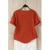  Women's 100% Cotton Shirt Patchwork Casual Daily Weekend Solid Casual Linen Like Short Sleeve Crew Neck Round Neck White Summer Spring