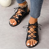 economico Infradito da Vacanza-sandali gladiatore con lacci da donna – scarpe estive piatte con punta aperta per stile casual, spiaggia e boho