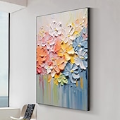 billiga Blom- och växtmålningar-3d färgglad blommig målning handmålad blomma oljemålning abstrakt färgglad blommig paionting väggkonst färgglad blommig målning blomma texturerad målning väggdekor