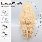 economico Parrucche lace sintetiche-Parrucca in pizzo sintetico Ondulato Stile 28 pollice Biondo Parte di mezzo T parte Parrucca Da donna Parrucca Bianco crema