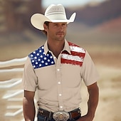 halpa miesten länsimaisia paitoja-Miesten Lippu Yhdysvaltain Yhdysvaltain lippu Paita Länsimainen paita Cowboy paita Lyhythihainen länsimaista tyyliä Viidakko Kesä Kevät Paitapuserokaula-aukko Khaki