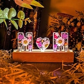 cheap Decorative Lights-Resin Letter Night Lights, Resin Dried Flower Light Birthday Gift, Personalized Flower Lamp, Name Lamp, Gift for Her, Home Decoration