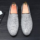 voordelige Hereninstappers &amp; loafers-Voor heren Instappers en instappers Paillet Jurk schoenen Wandelen Zakelijk Britse heer Bruiloft Toimisto &amp; ura Feesten &amp; Uitgaan Synthetisch Leder Comfortabel Anti-slip Leegloper Zilver Zwart Rood