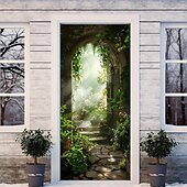 billige Dørdeksler-valentinsdag hage bue blomster dørdeksler veggmaleri dekor dør billedvev dør gardin dekorasjon bakteppe dør banner avtakbar for inngangsdør innendørs utendørs hjemmerom dekorasjon gårdshus dekorasjon