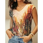 billige Grafisk butikk Tank topper &amp; Camis-dametopp basic print ermeløse vanlige topper v-hals uformell rød blå lilla brun grønn