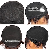 economico Parrucche di capelli veri senza cuffia-parrucca pixie cut per donne nere parrucche corte per capelli umani senza pizzo frontale parrucche corte a strati con frangia per l&#039;uso quotidiano colore naturale