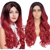economico Parrucche trendy sintetiche-lunghe parrucche bianche ombre per donne nere 26 parrucca lunga ondulata da 28 pollici con frangia per le donne grandi capelli rimbalzanti e soffici in fibra sintetica senza colla per cosplay e uso