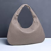 billige Vesker og totes-vevd hobo-veske i kunstskinn for kvinner – elegant burgunder-skulderveske for hverdagsbruk og uformelle utflukter