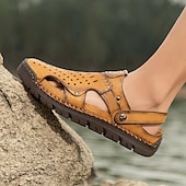 economico sandali da esterno-sandali da uomo - finitura in similpelle traforata, alla moda, per passeggiate informali e incontri del fine settimana