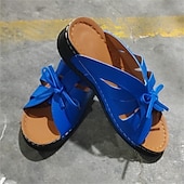 abordables Sandales femme-Sandales blanches confortables à bout ouvert pour femmes avec design découpé et nœud papillon, chaussures plates décontractées à semelle souple pour la marche estivale et le port quotidien