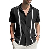 economico Casual da lavoro-Per uomo Camicia camicia di lino Maglietta informale Camicia di cotone Color Block Hawaiano Per eventi Nero Bianco Blu marino Azzurro cielo Manica lunga Bavero Primavera &amp; Autunno Abbigliamento