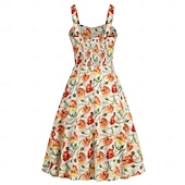 levne Šaty-Retro 50. léta Rockabilly Ke kolenům Šaty Houpací šaty Flare šaty Lodičkový Květinový Ovoce Jahody Maškarní kostým Dámské Čajový dýchánek Běžné / Denní loučení se svobodou nevěsty Dospělí Šaty Šaty