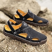 economico sandali da esterno-sandali da uomo - finitura in similpelle traforata, alla moda, per passeggiate informali e incontri del fine settimana