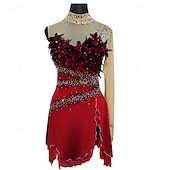 baratos Vestidos de Patinação Artística-Vestidos para Patinação Artística Para Meninas Patinação no Gelo Saias Com Transparência Elastano Renda Roupa para Patinação Cristal / Strass Patinação Artística