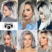 cheap Older Wigs-Curly Wavy Short Bob Wig With Bangs For Girls Women Daily Use Shoulder Length Side Part Synthetic Hair Replacement Wigs Natural Looking 12 inch