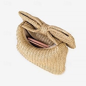 billiga Hand- och toteväskor-Dam Handväska Koppling Armband Sugrör Helgdag Strand Resor Rosett Multi Carry Vävd Svart Kaki Regnbåge