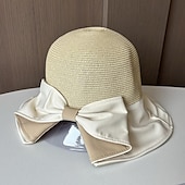 levne Party klobouky-Klobouky Doplňky do vlasů akryl / bavlna Sláma Kbelík Slamák Sluneční klobouk Ležérní Dovolená Elegantní retro S Mašle Čistá Barva Přílba Pokrývky Hlavy