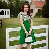 olcso Ruhák-Retró 1950-es Rockabilly Swing ruha Flare ruha A-vonalú Női Álarcos mulatság Zsúr Alkalmi / Napi Lánybúcsú Felnőttek Ruha Hazatérő ruhák