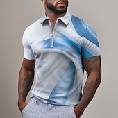 billige Geometrisk polo for menn-Herre Geometrisk Poloskjorter med glidelås Golf skjorte Kortermet Poloskjorter Skjorter med krage Business Casual Ferieklær Formell klær Festivalklær 3D-utskrift Kvart zip-polo Sommer Vår Blå Lilla