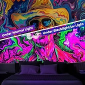 economico Arazzi Blacklight-arazzo a luce nera reattivo ai raggi UV fosforescente festa fluorescente al neon mucca occidentale uomo psichedelico trippy nebbioso arazzo appeso arte murale per soggiorno camera da letto