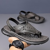 cheap Vacation Sandals-Men&#039;s Leather Sandals Slippers &amp; Flip-Flops Retro Walking Casual Daily Vacation Beach Comfortable Slip-on Shoes Yellow Gray