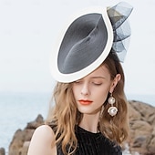 economico Cerchietti-fasce per capelli copricapo cappello con piattino in fibra cappello a cilindro da sposa tea party matrimonio elegante con copricapo in tulle laterale in pizzo copricapo