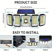 baratos Luzes de rua-holofotes solares sensor de movimento externo 300 led 5 cabeças sensor de movimento movido a energia solar com controle remoto do anoitecer ao amanhecer 3 modos de iluminação