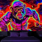 cheap Blacklight Tapestries-Blacklight Tapestry UV Reactive Glow in the Dark Glow Party Neon Chimpanzees Psychedelic Trippy Misty Hanging Tapestry Wall Art Mural for Living