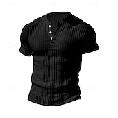 cheap Casual Henley Tee-Men&#039;s Button T Shirt T Shirt Henley Shirt Tee Short Sleeve V Neck Spring &amp; Summer Plain Pit Strip Fashion Designer Basic Vacation Street Going out Wine Black White Top Tee for Men