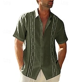 economico camicia da uomo con bottoni-Per uomo Camicia Camicia Estiva Camicia casual Camicia da Spiaggia Camicia con Bottoni Nero Blu Verde militare Blu scuro Grigio Manica Corta Semplice Collo ripiegato Vacanza Camicia hawaiana