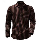 economico camicia da uomo con bottoni-Per uomo Camicia Camicia Estiva Camicia casual Camicia da Spiaggia Camicia con Bottoni Camicie a righe Kaki Verde militare Caffè Manica Lunga A righe Bavero Vacanza Camicia hawaiana Tasca