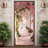 billige Dørdeksler-valentinsdag hage bue blomster dørdeksler veggmaleri dekor dør billedvev dør gardin dekorasjon bakteppe dør banner avtakbar for inngangsdør innendørs utendørs hjemmerom dekorasjon gårdshus dekorasjon