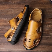 abordables Sandalias casuales-Hombre Sandalias Zapatos hechos a mano Microfibra Transpirable Cómodo Antideslizante Hebilla Amarillo-marrón Negro