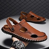 baratos sandálias de exterior-Homens Sandálias Sandálias rasas Sandálias De Moda Chinelos ao ar livre sapatos feitos à mão Caminhada Casual Estilo Praia Diário Escritório e Carreira Pele Napa Tecelagem voadora Respirável