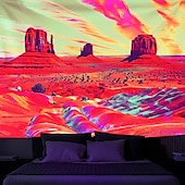 cheap Blacklight Tapestries-Blacklight Tapestry UV Reactive Glow in the Dark Glow Party Neon Desert Trip Psychedelic Trippy Misty Hanging Tapestry Wall Art Mural for Living