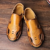 abordables Sandalias casuales-Hombre Sandalias Zapatos hechos a mano Microfibra Transpirable Cómodo Antideslizante Hebilla Amarillo-marrón Negro