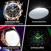Χαμηλού Κόστους Ρολόγια Quartz-OLEVS Ανδρικό Ρολόι Κουρδιστό Μόδας Καθημερινής Χρήσης Φάση Σελήνης Λαμπερό Ημερολόγιο Χρονογράφος Ρολόι Δερμάτινο Λουράκι
