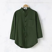 economico Casual da lavoro-Per uomo Camicia camicia di lino Camicia con colletto cinese Camicia con colletto alla coreana Maglietta informale Camicia di cotone Liscio Da mare Hawaiano Nero Bianco Verde militare Manica a 3/4 A