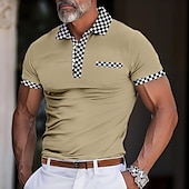 cheap Men&#039;s Classic Polo-Men&#039;s Business Polo Golf Shirt Work Casual Lapel Ribbed Polo Collar Short Sleeve Basic Modern Color Block Patchwork Button Spring &amp; Summer Regular Fit Black Light Green Blue Beige Business Polo