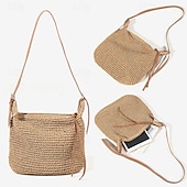 economico Borsette e borse tote-borse a tracolla in paglia intrecciata a mano da donna – borsa a tracolla estiva da spiaggia boho con tracolla regolabile in pelle