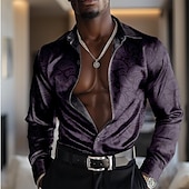 abordables Camisa de Satén para Hombre-Hombre Camisa de raso Camisa para Vestido Abotonar la camisa Cachemir Vacaciones Diario Negro Amarillo Rojo Azul Piscina Manga Larga Cuello Vuelto Otoño Primavera verano Ropa Abotonar